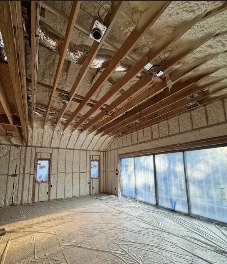 Interior walls and ceiling insulated with spray foam during new construction in Millersville